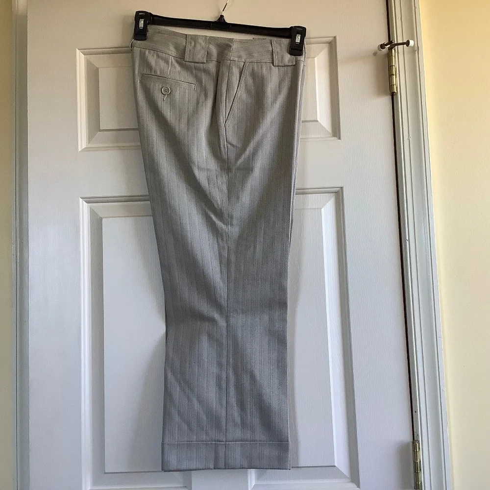 DKNY Cropped Cuffed Wide Leg Stretch Pant Striped Taupe SZ 10